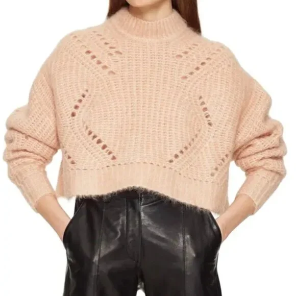 Anine Bing, Jordan Pointelle Mohair Blend Crop Sweater, Pink, Small - Picture 5 of 8